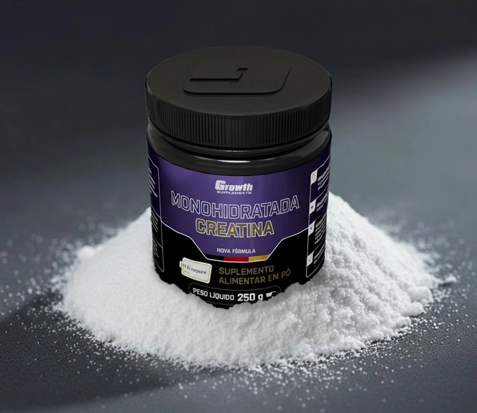 Creatina Creapure 250g - Growth Supplements com pó em baixo da mesma