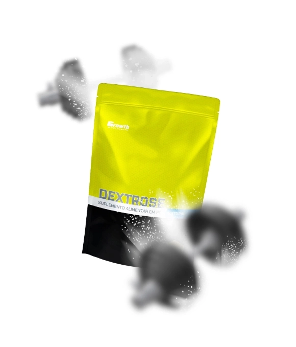 Growth Supplements - IMAGEM ILUSTRATIVA DEXTROSE EM UM FUNDO BRANCO COM HALTERS AO REDOR