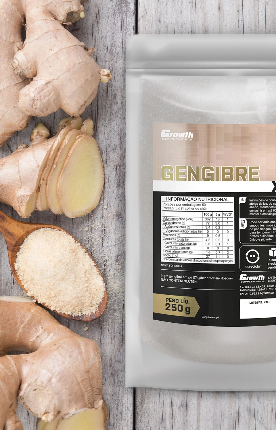 GROWTH SUPPLEMENTS - Embalagem de Gengibre em Pó, e Gengibre