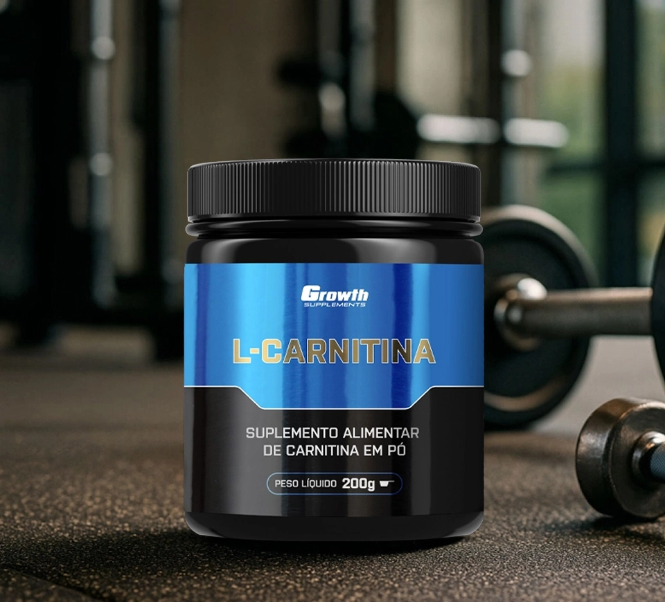 L-Carnitina Growth Supplements com pesos atras do produto