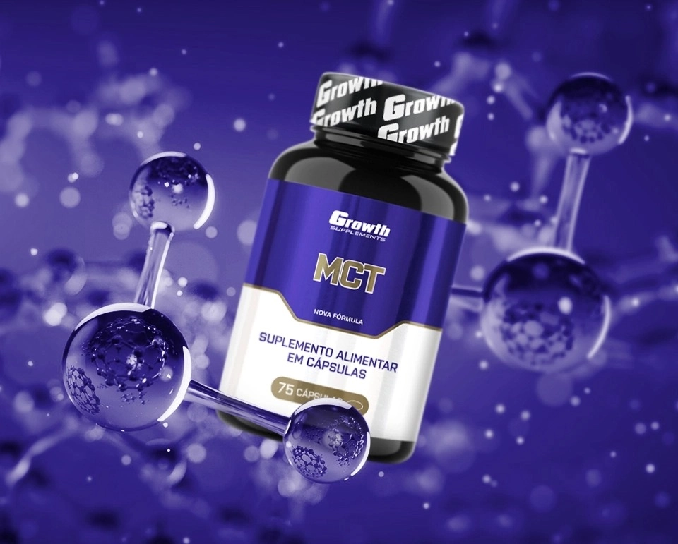 GROWTH SUPPLEMENTS - Moléculas no fundo com Embalagem de MCT